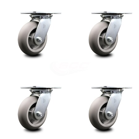 Service Caster 6 Inch Heavy Duty Thermoplastic Rubber Caster Set with Roller Bearings, 4PK SCC-35S620-TPRRD-4